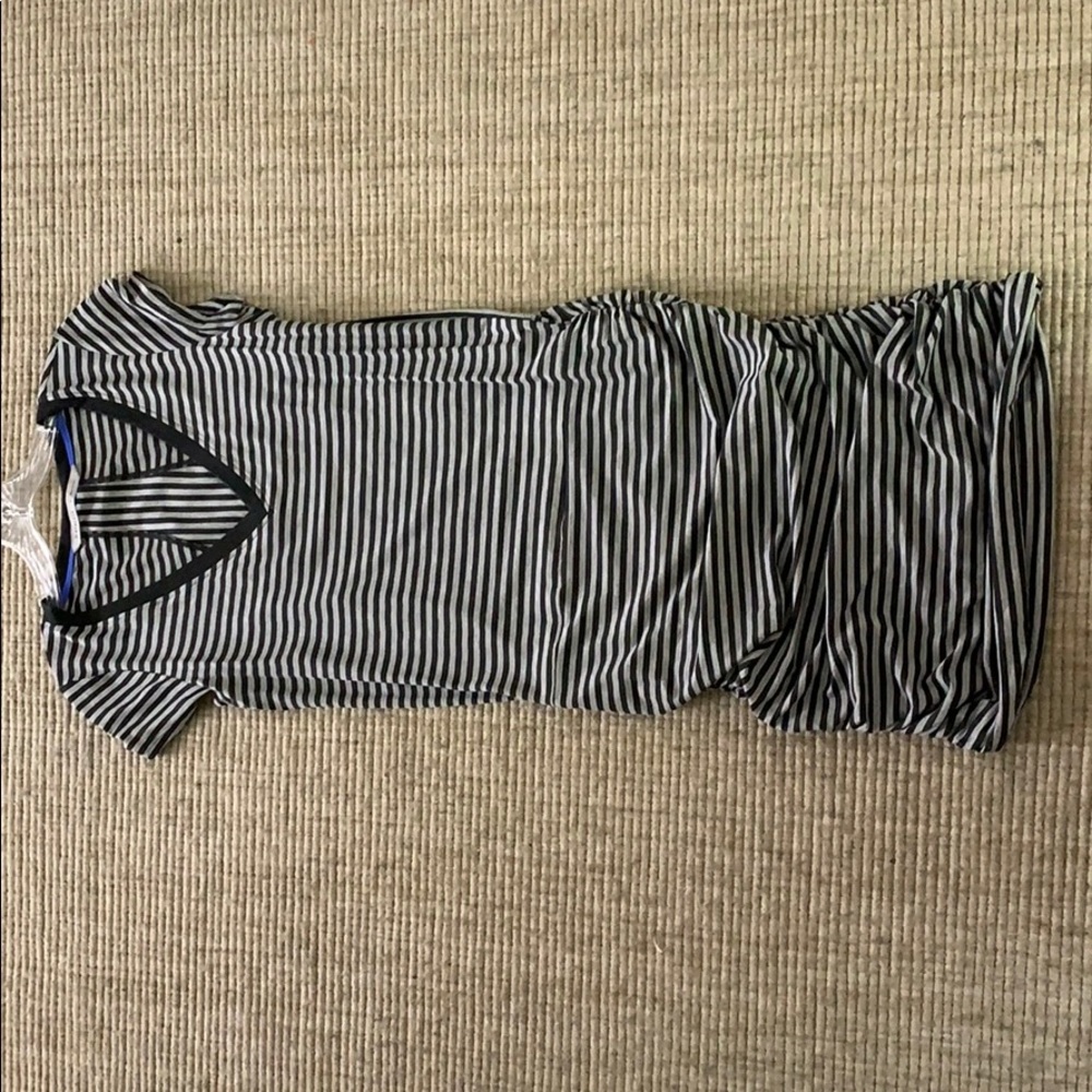Athleta grey striped ruched dress size small